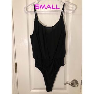 Chiffon black bodysuit zipper back top
